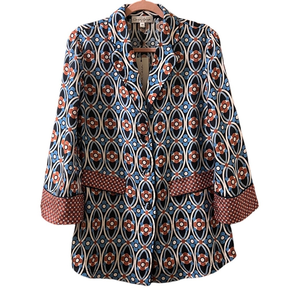 Cara Cara Top Venezia Printed Silk-Twill Blouse Button Shirt Jacket Sz XS - Picture 3 of 11
